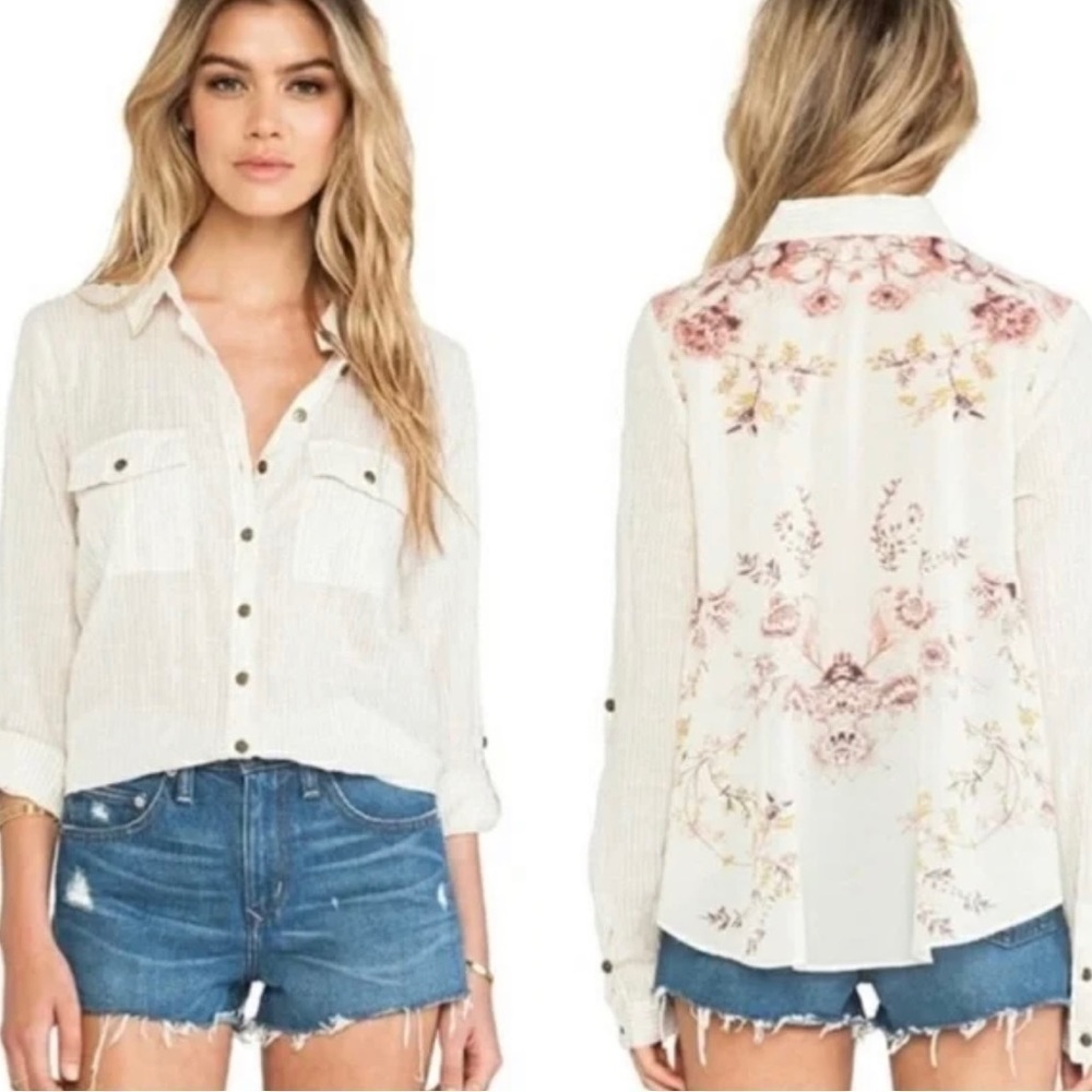 Free People Women's XS Extra Small Party In The Back Shirt Floral Button Up